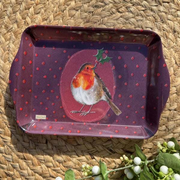 Alex Clark Christmas Melamine Small Tray - Robin And Holly