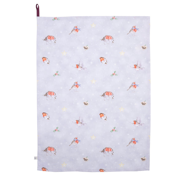 Wrendale Designs by Hannah Dale 100% Cotton Christmas Tea Towel - Season's Tweetings - Robin
