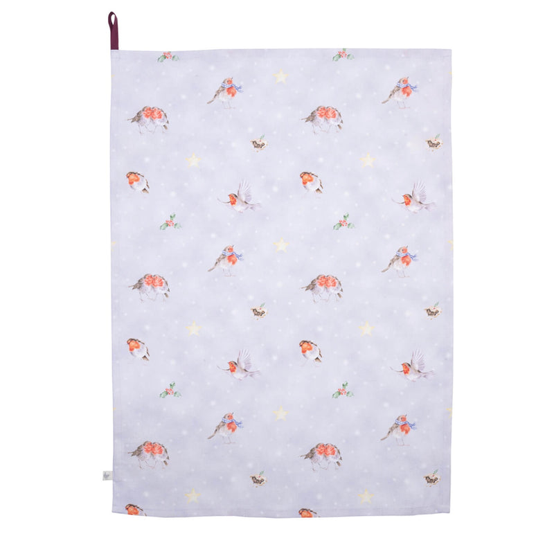 Wrendale Designs by Hannah Dale 100% Cotton Christmas Tea Towel - Season's Tweetings - Robin