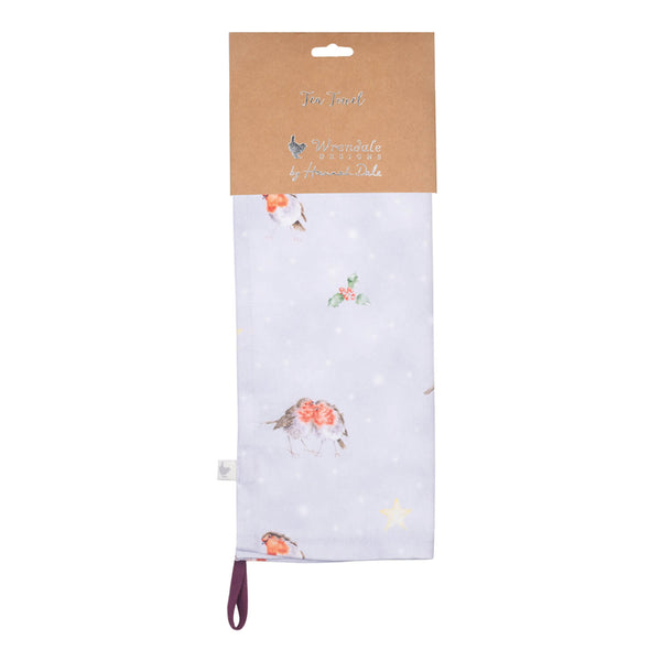 Wrendale Designs by Hannah Dale 100% Cotton Christmas Tea Towel - Season's Tweetings - Robin