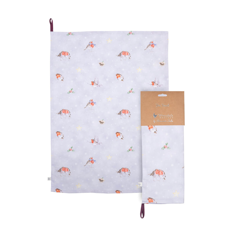 Wrendale Designs by Hannah Dale 100% Cotton Christmas Tea Towel - Season's Tweetings - Robin