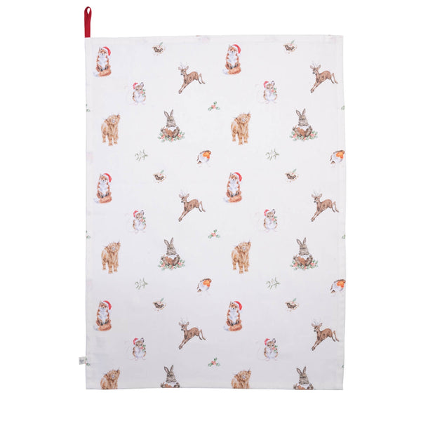 Wrendale Designs by Hannah Dale 100% Cotton Christmas Tea Towel - Winter Woodland