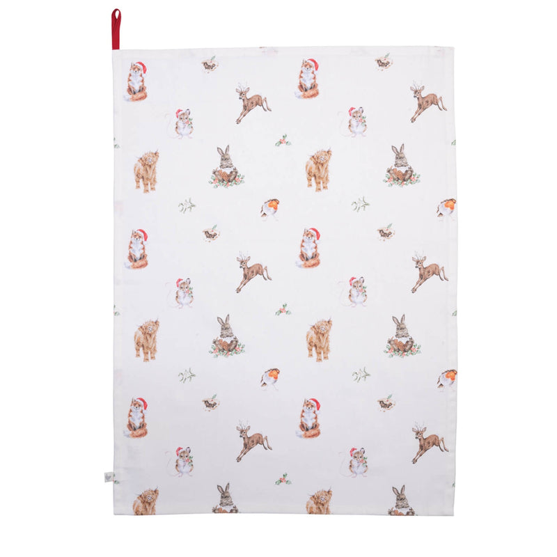 Wrendale Designs by Hannah Dale 100% Cotton Christmas Tea Towel - Winter Woodland
