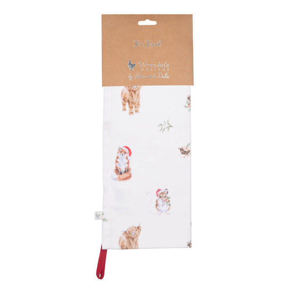 Wrendale Designs by Hannah Dale 100% Cotton Christmas Tea Towel - Winter Woodland