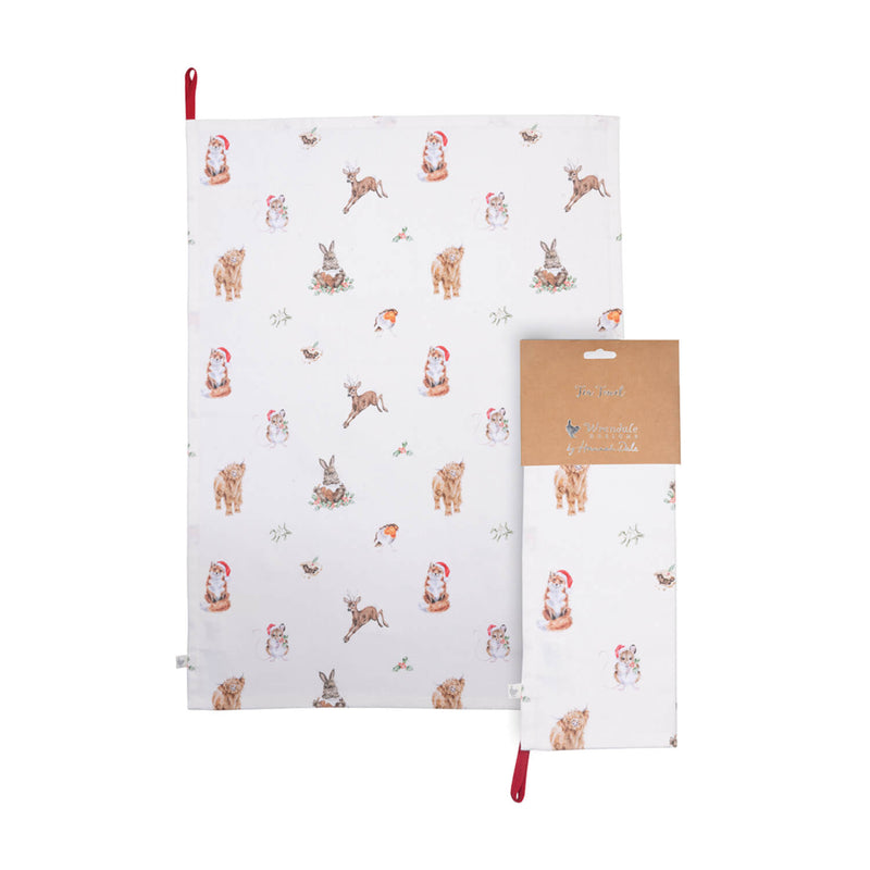 Wrendale Designs by Hannah Dale 100% Cotton Christmas Tea Towel - Winter Woodland