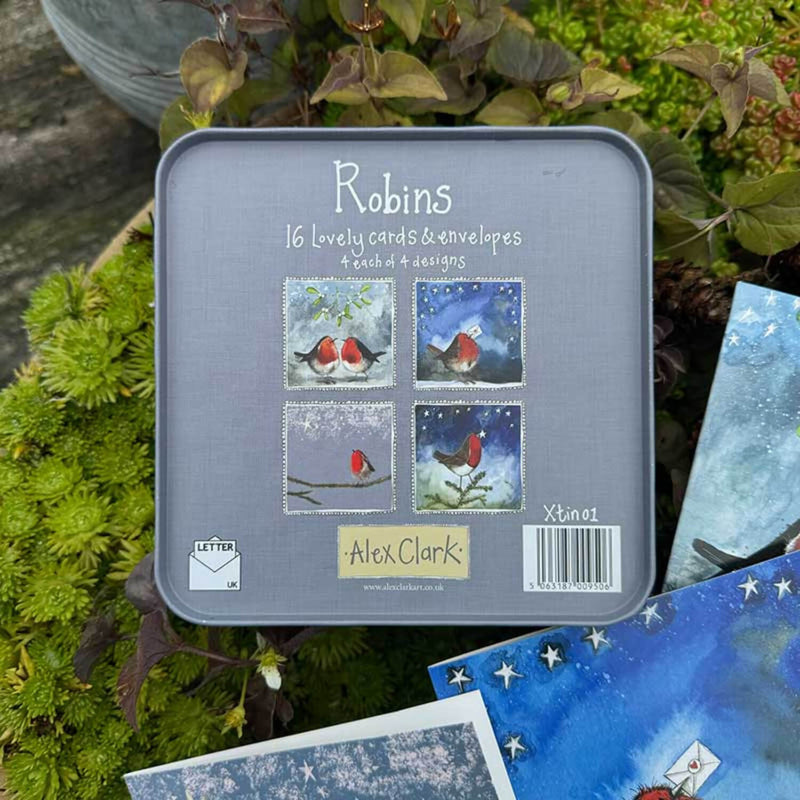 Alex Clark Christmas 16-Pack Notecard Tin - Robins