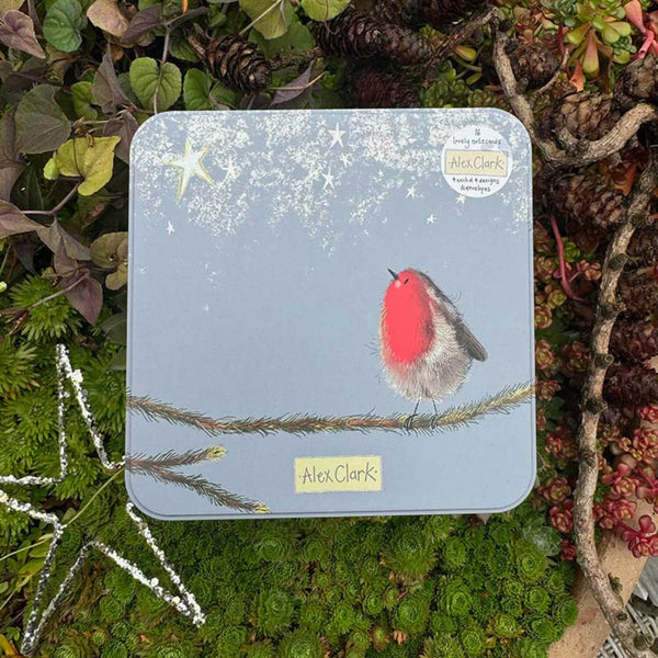 Alex Clark Christmas 16-Pack Notecard Tin - Robins