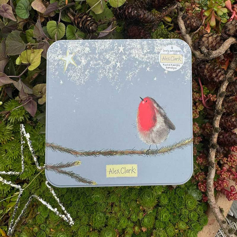 Alex Clark Christmas 16-Pack Notecard Tin - Robins