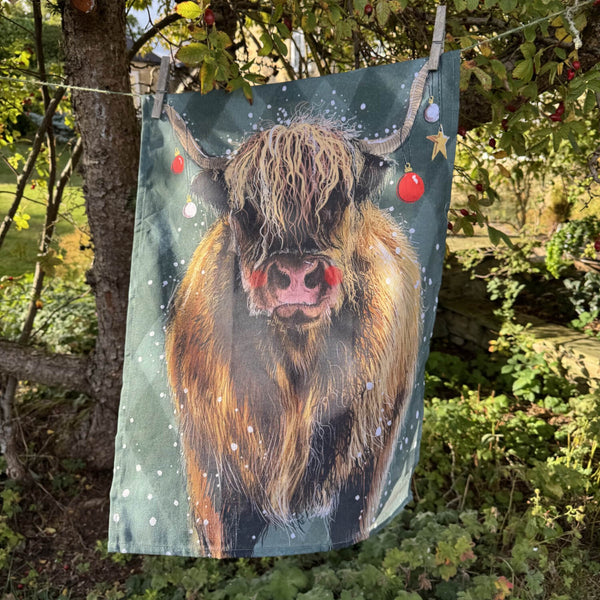 Alex Clark Christmas 100% Cotton Tea Towel - Highland Cow