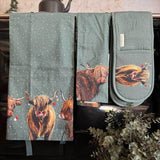 Alex Clark Christmas 100% Cotton Tea Towel - Highland Cows