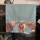 Alex Clark Christmas 100% Cotton Tea Towel - Highland Cows