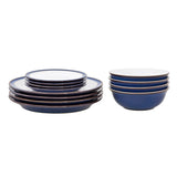 Denby 12 Piece Dinnerware Set - Imperial Blue & White - Potters Cookshop