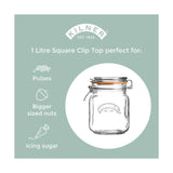 Kilner Glass Square Clip Top Storage Jar - 1 Litre - Potters Cookshop