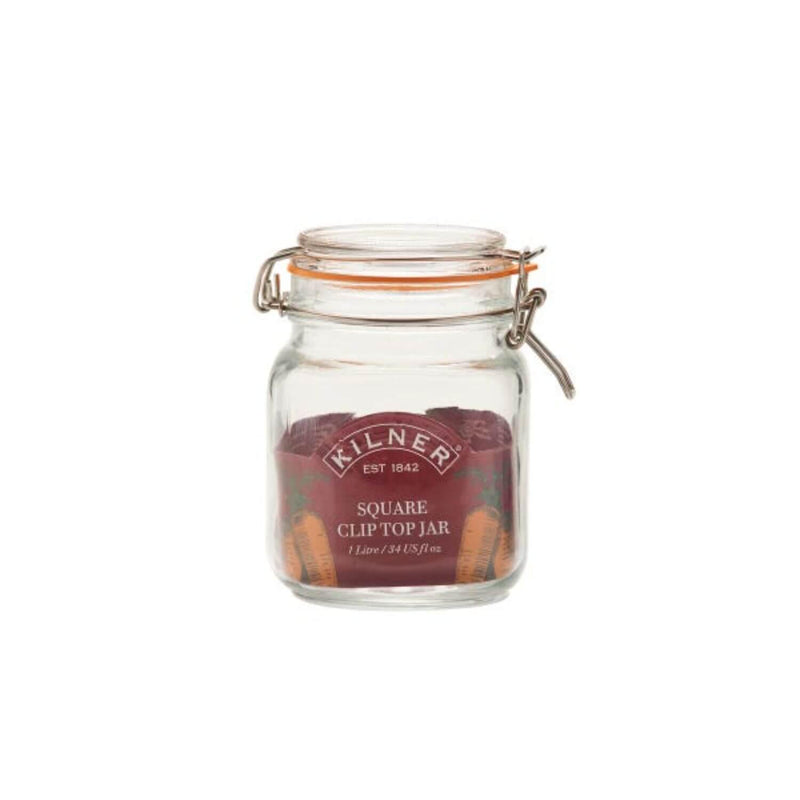 Kilner Glass Square Clip Top Storage Jar - 1 Litre - Potters Cookshop