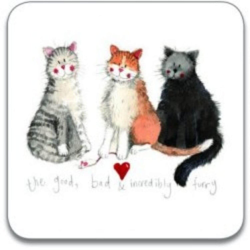 Alex Clark Coaster - The Good Bad & Incredibly Furry Cats - Potters Cookshop