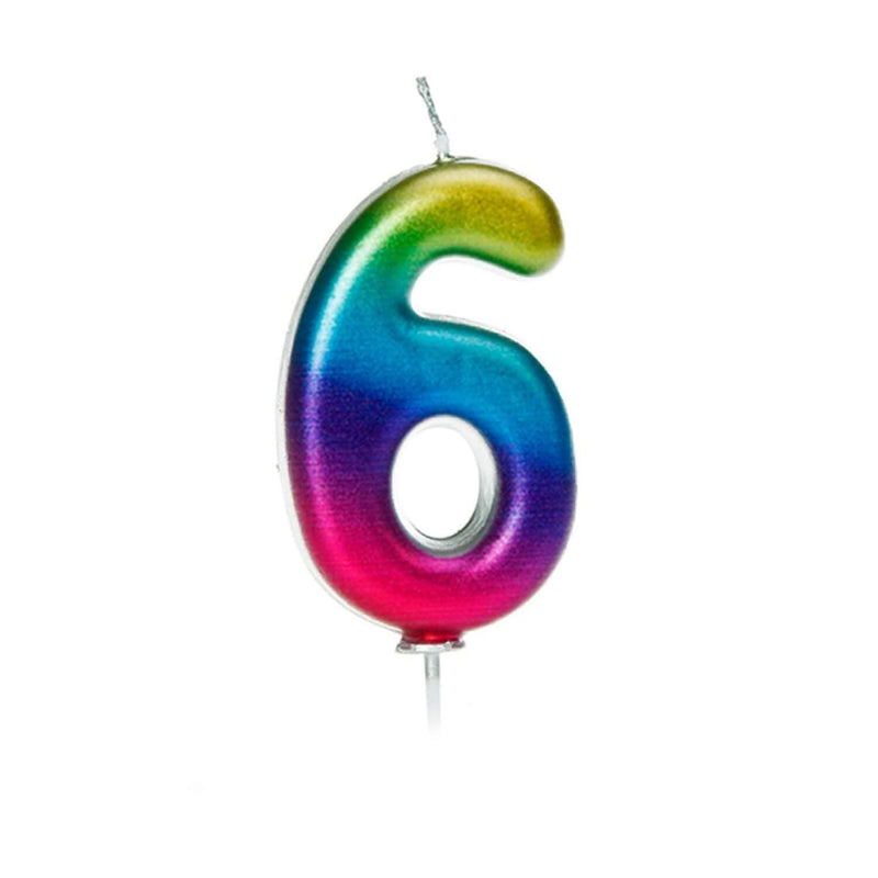 Creative Party Metallic Numeral Moulded Rainbow Pick Candle - Age 6 - Potters Cookshop