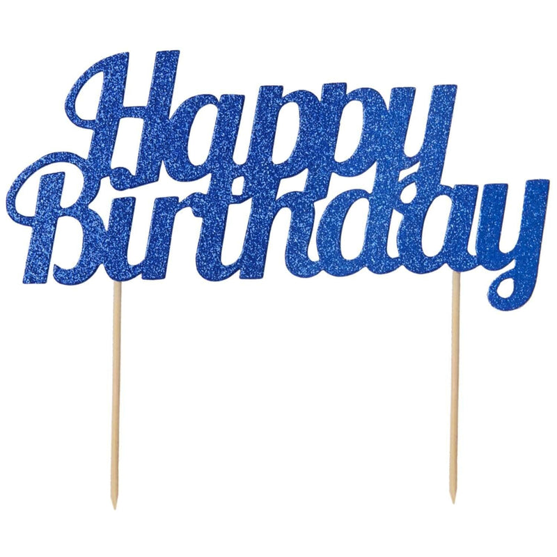Creative Party Glitter 'Happy Birthday' Cake Topper - Blue - Potters Cookshop