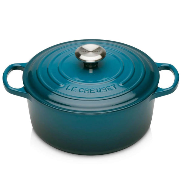 Le Creuset Signature Cast Iron 24cm Round Casserole - Deep Teal - Potters Cookshop