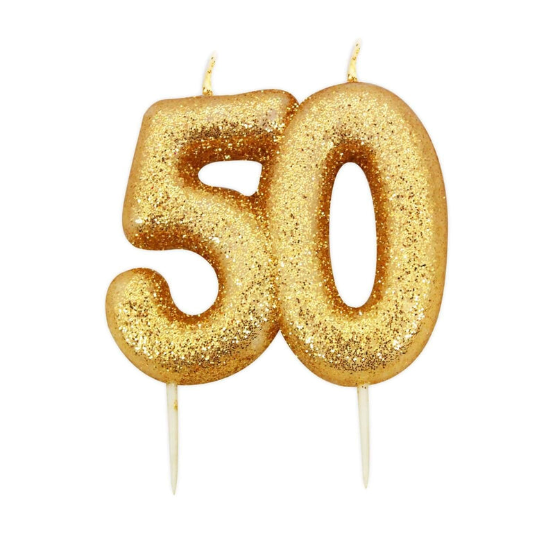 Creative Party Glitter Numeral Moulded Gold Pick Candle - Age 50 - Potters Cookshop