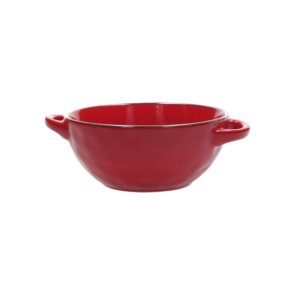 Rose & Tulipani Concerto Rosso Fuoco Fire Red Soup Bowl With Handles - 14cm
