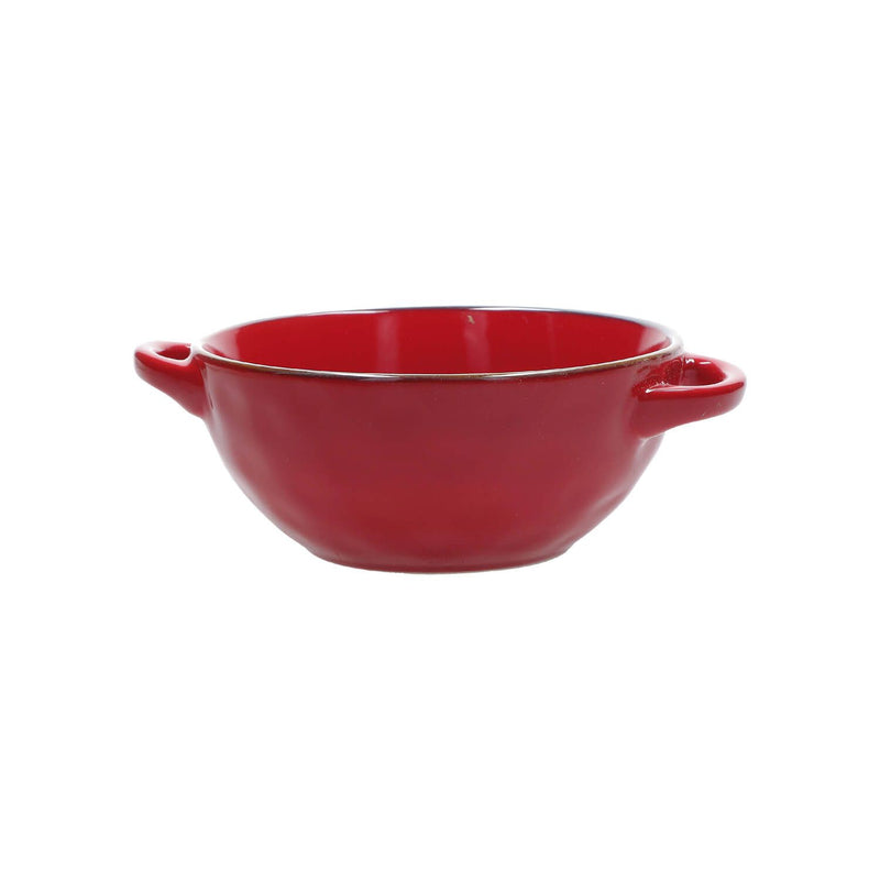 Rose & Tulipani Concerto Rosso Fuoco Fire Red Soup Bowl With Handles - 14cm