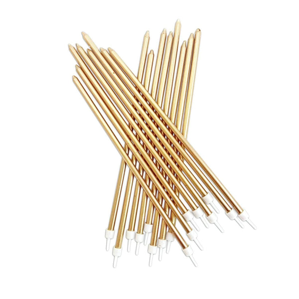 Creative Party 16 Pack Extra Tall Metallic Candles With Holders - Gold - Potters Cookshop