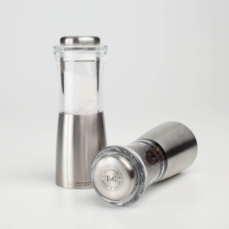 T&G CrushGrind Apollo 15cm Salt Mill - Brushed Silver & Acrylic