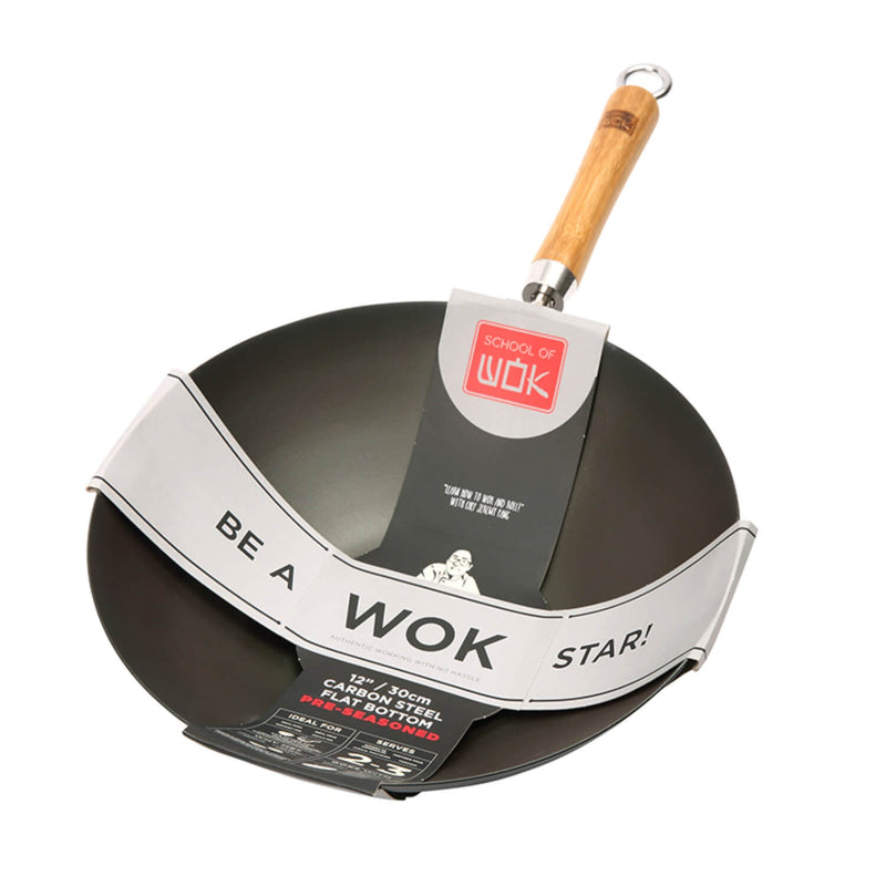 School of Wok Pre-Seasoned Flat Base Wok - 30cm