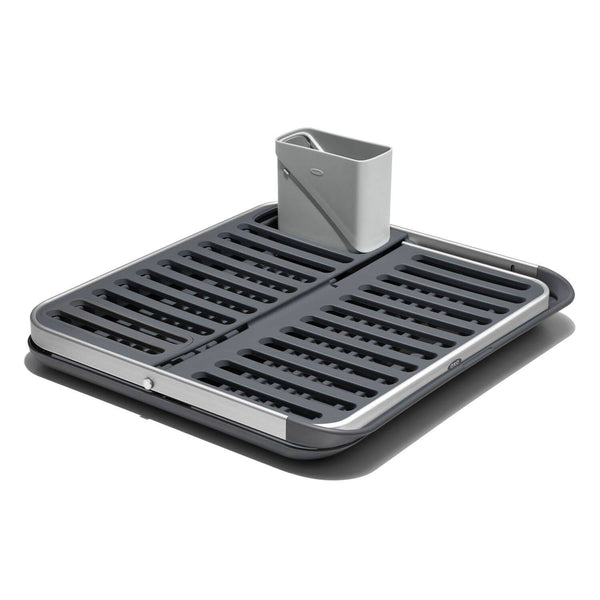 OXO Good Grips Aluminium Fold Flat Dish Rack - Grey - Potters Cookshop