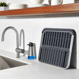 OXO Good Grips Aluminium Fold Flat Dish Rack - Grey - Potters Cookshop