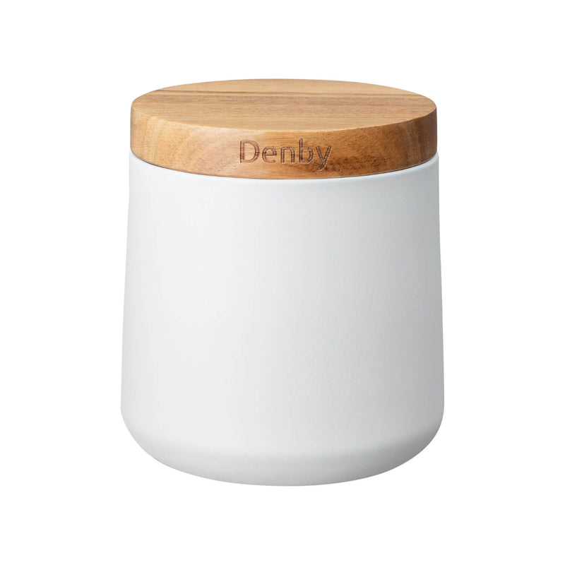 Denby Steel 3 Piece Canister Set With Acacia Wood Lids - Matte White