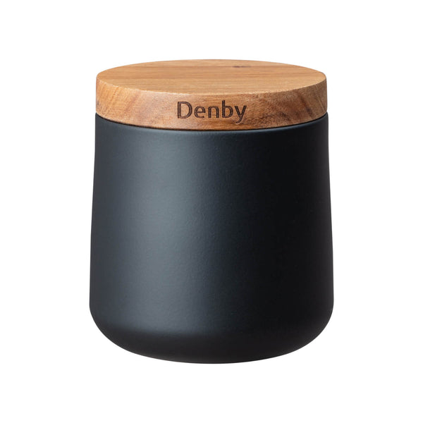 Denby Steel 3 Piece Canister Set With Acacia Wood Lids - Matte Black