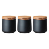 Denby Steel 3 Piece Canister Set With Acacia Wood Lids - Matte Black