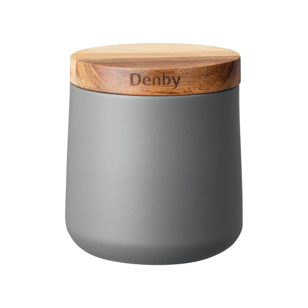 Denby Steel 3 Piece Canister Set With Acacia Wood Lids - Matte Grey
