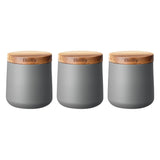 Denby Steel 3 Piece Canister Set With Acacia Wood Lids - Matte Grey