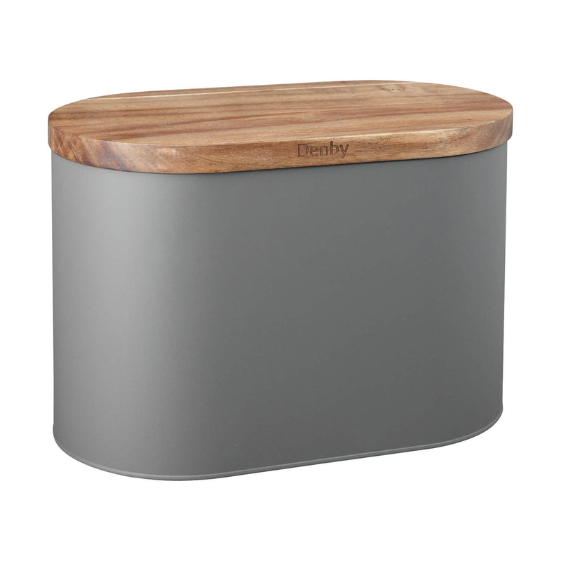 Denby Steel Bread Bin With Acacia Wood Lid - Matte Grey