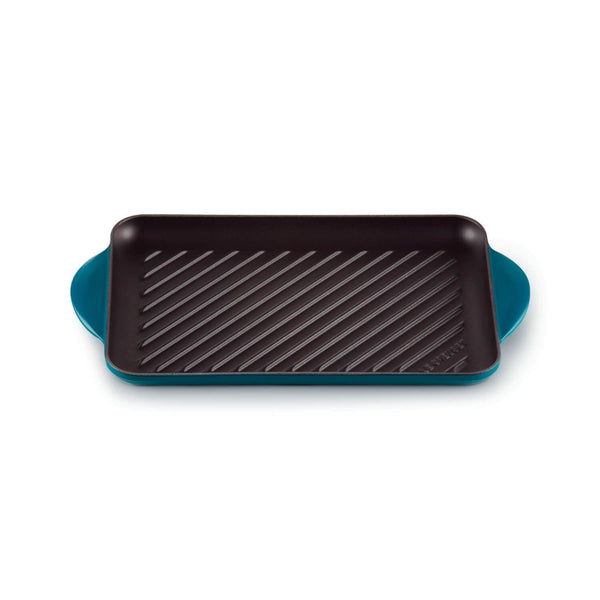 Le Creuset Traditional Cast Iron 32cm Rectangular Grill - Deep Teal - Potters Cookshop