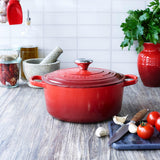 Le Creuset Signature Cast Iron 26cm Round Casserole - Cerise - Potters Cookshop