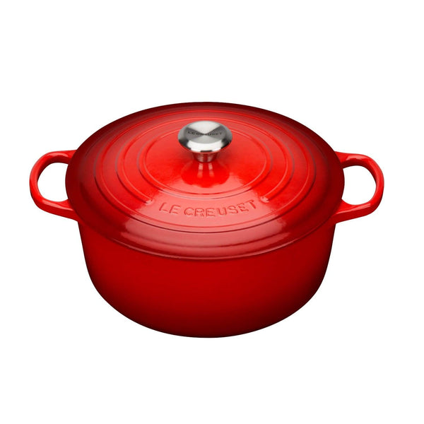 Le Creuset Signature Cast Iron 26cm Round Casserole - Cerise - Potters Cookshop