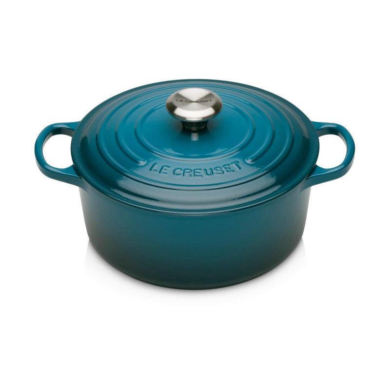 Le Creuset Signature Cast Iron 28cm Round Casserole - Deep Teal - Potters Cookshop