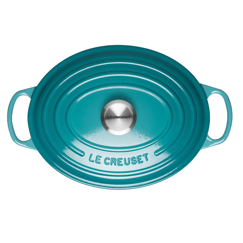 Le Creuset Signature Cast Iron 25cm Oval Casserole - Teal - Potters Cookshop