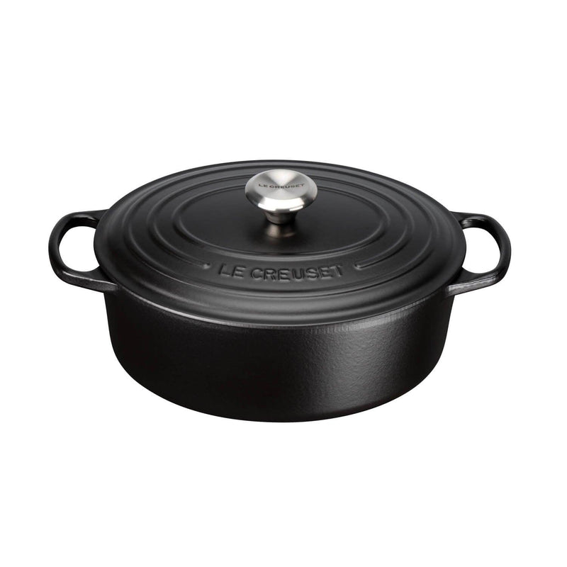 Le Creuset Signature Cast Iron 27cm Oval Casserole - Satin Black - Potters Cookshop