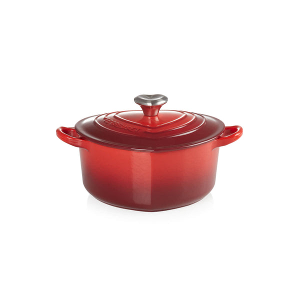 Le Creuset Cast Iron Heart Casserole with Stainless Steel Heart Knob - Cerise
