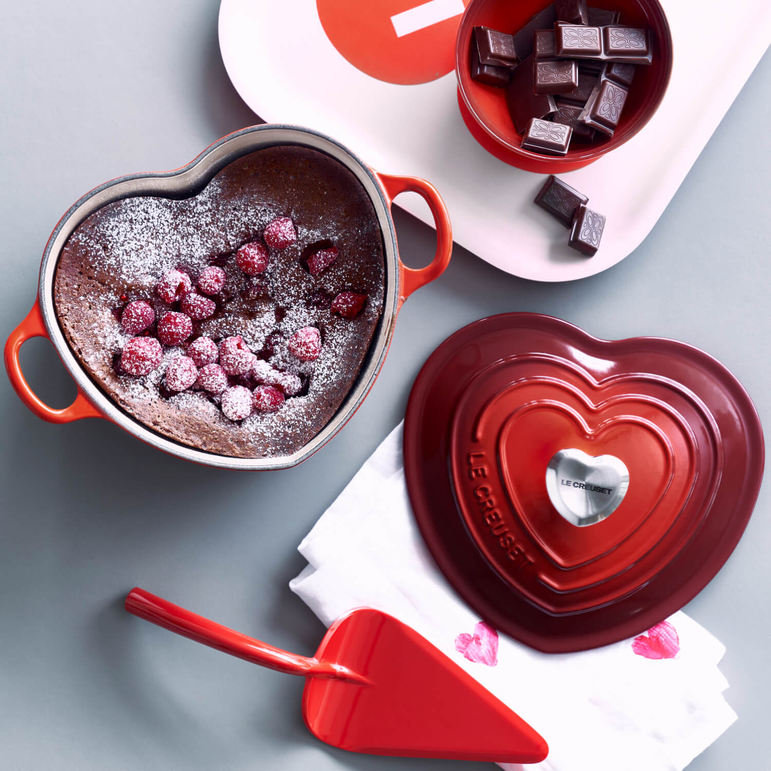 Le Creuset Cast Iron Heart Casserole with Stainless Steel Knob Cerise Potters