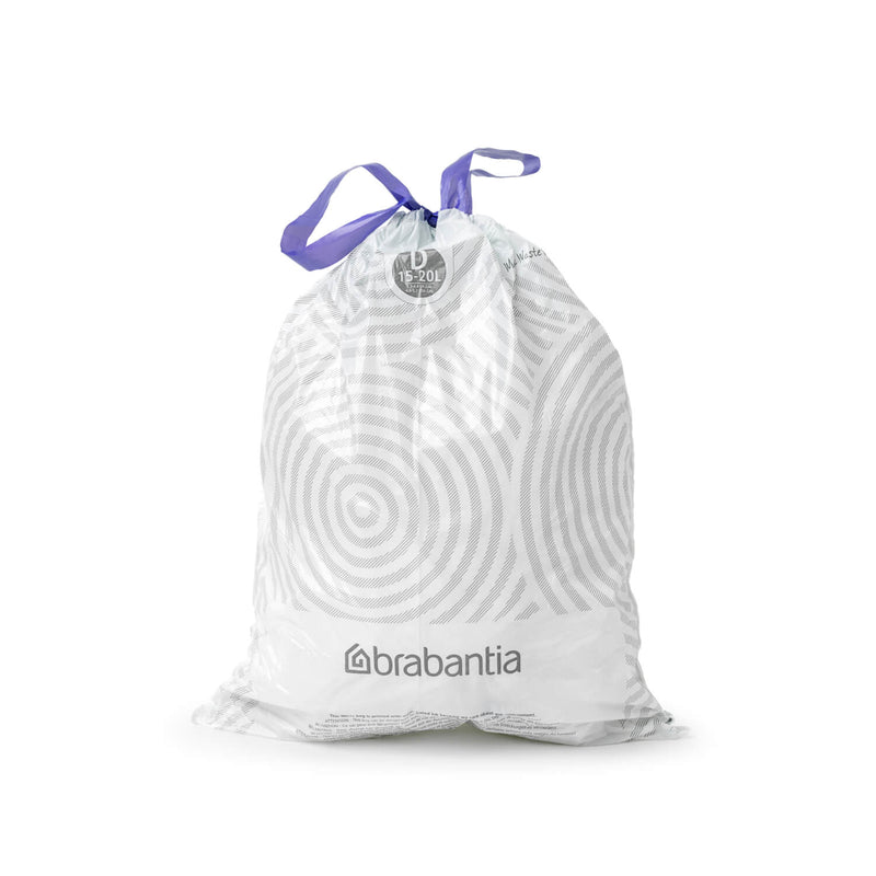 Brabantia 12 gal. PerfectFit Trash Bags, Code L, (40 L x 45 L) 20 Trash Bags, White