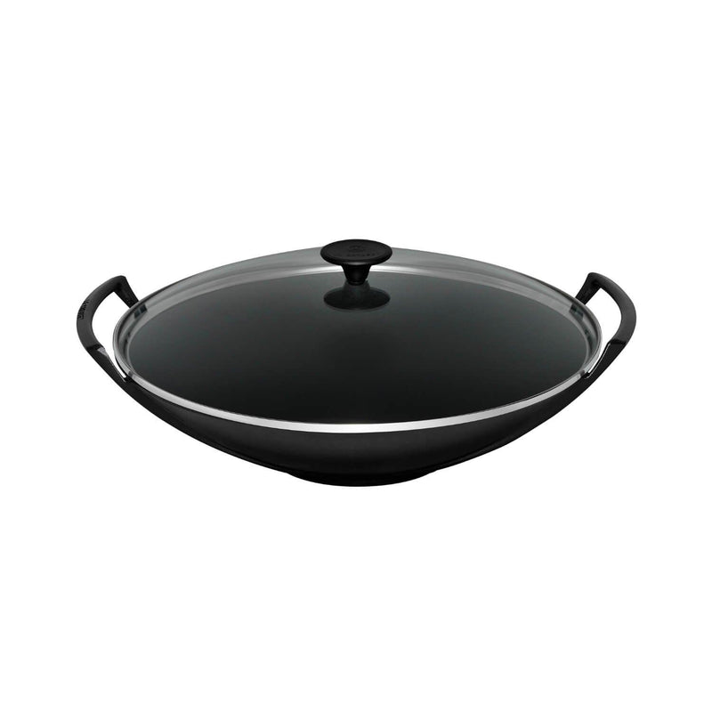 Le Creuset Cast Iron 36cm Wok & Glass Lid - Satin Black - Potters Cookshop