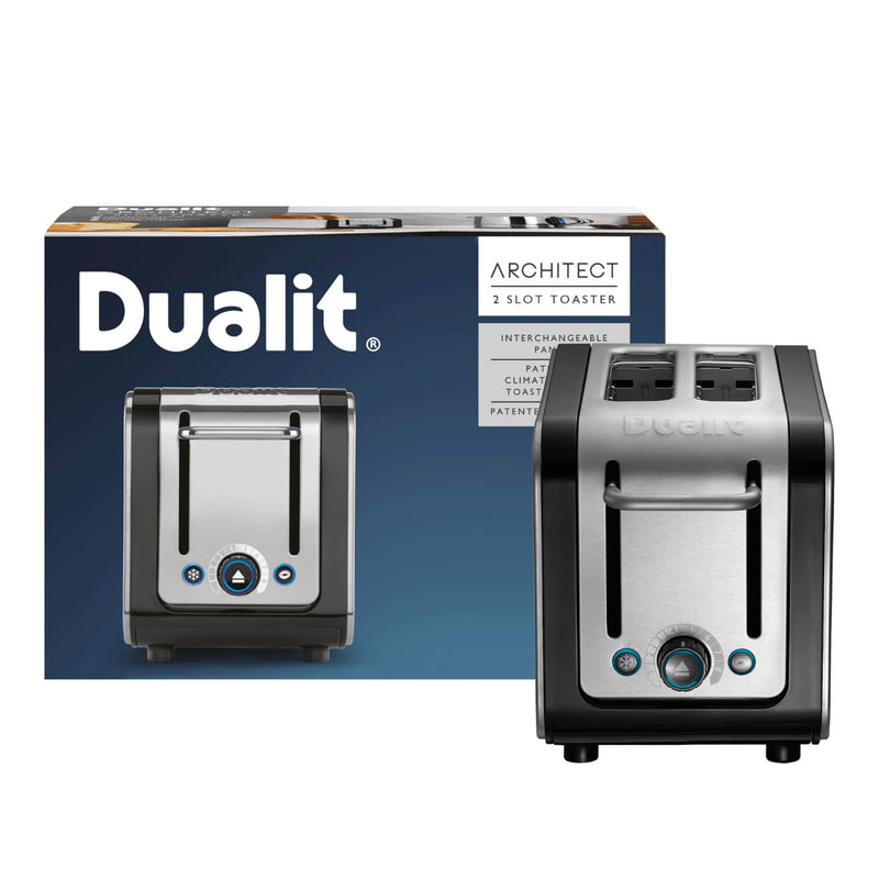 Dualit Architect 1.5 Litre Jug Kettle & 2 Slot Toaster Set - Black & Brushed Stainless Steel
