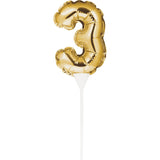 Creative Party No. 3 Self-Inflating Mini Balloon Cake Topper - Gold - Potters Cookshop
