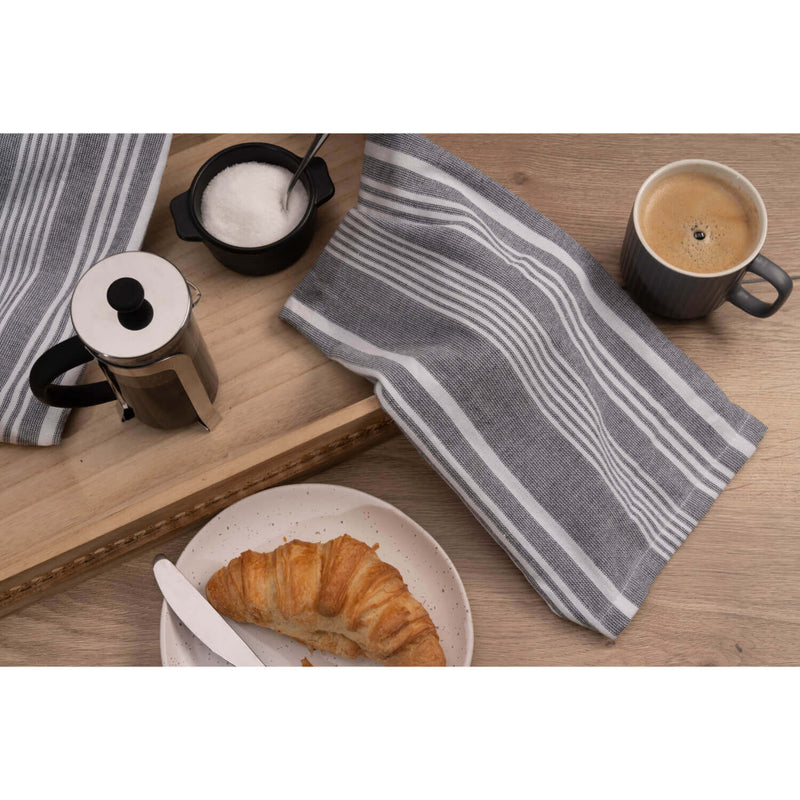 Cuisinart Pack of 2 Antimicrobial Professional Fouta Yarn Dye Tea Towel - Grey Stripe