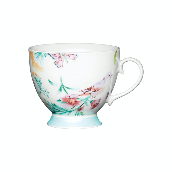 KitchenCraft 400ml Footed Mug - White Birds - Potters Cookshop